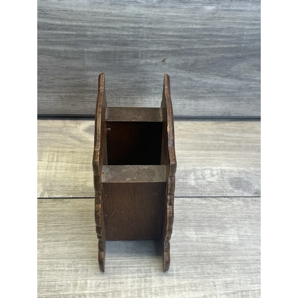 Wooden Owl Napkin Letter Holder Vintage 70s Retro MCM Carved Wood